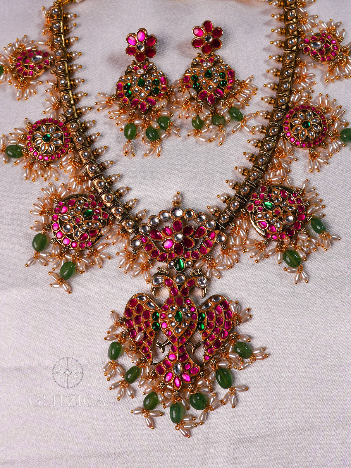 Bhavana Peacock Jadua Kundan Necklace Set