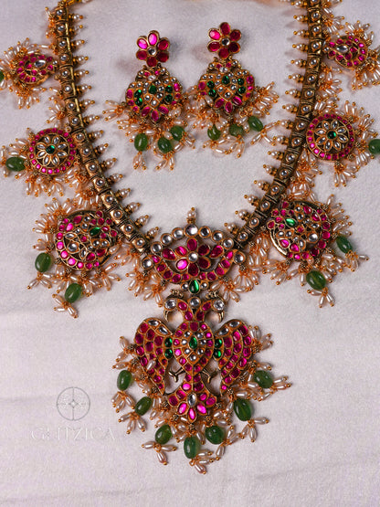 Bhavana Peacock Jadua Kundan Necklace Set
