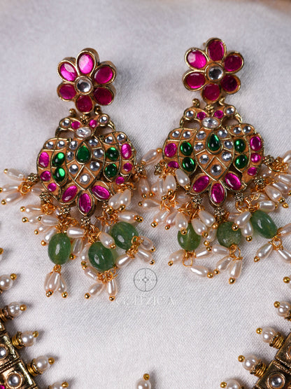 Bhavana Peacock Jadua Kundan Necklace Set