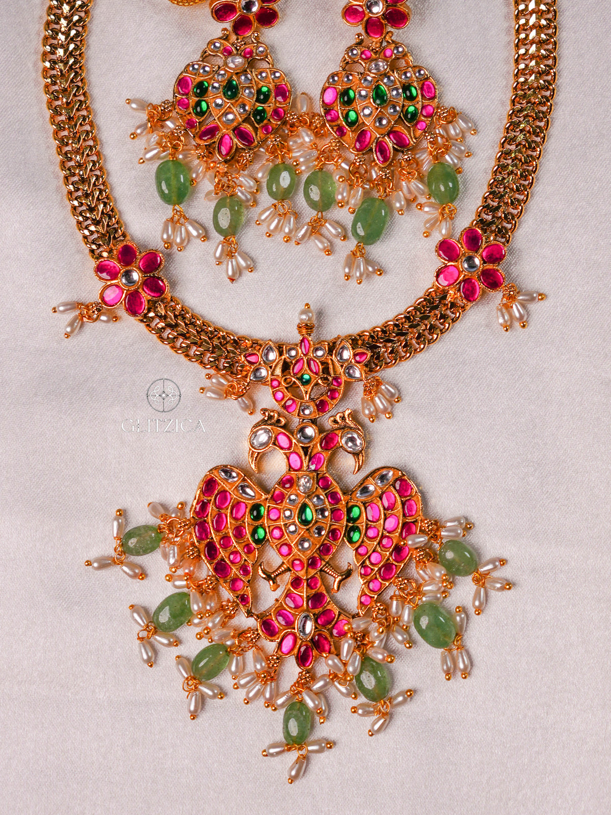 Nandini Peacock Jadua Kundan Necklace Set