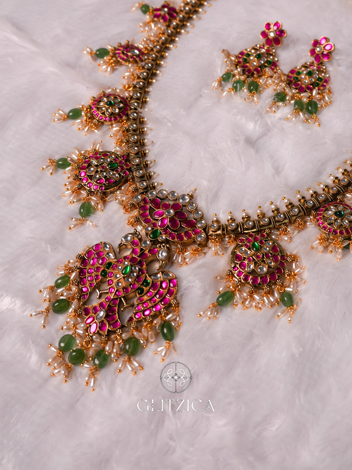 Sneha Peacock Long Jadua Kundan Necklace Set