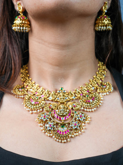 Anjali Temple Lakshmi Jadua Kundan Necklace Set