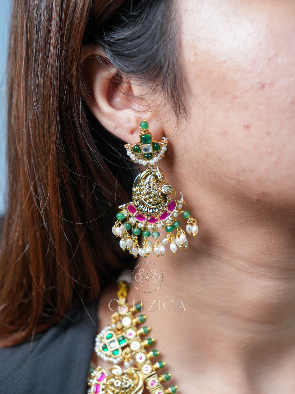 Shreya Temple Long Jadua Kundan Necklace Set