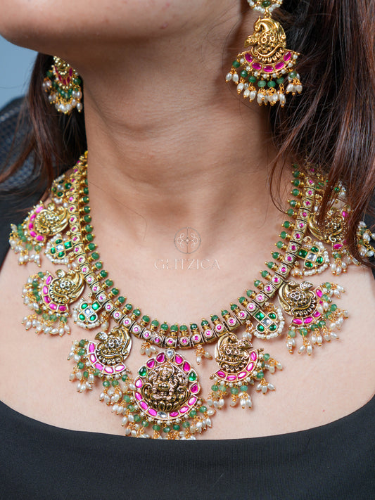 Meenakshi Temple Jadua Kundan Necklace Set
