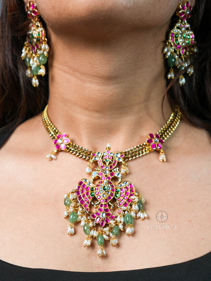 Nandini Peacock Jadua Kundan Necklace Set