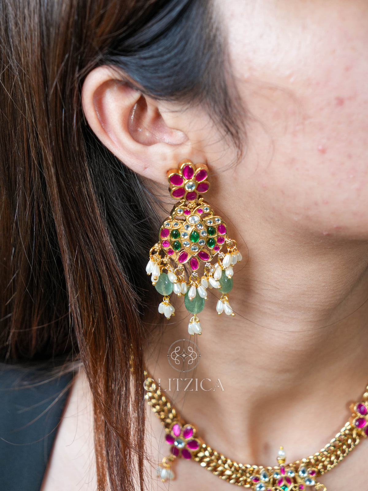Nandini Peacock Jadua Kundan Necklace Set