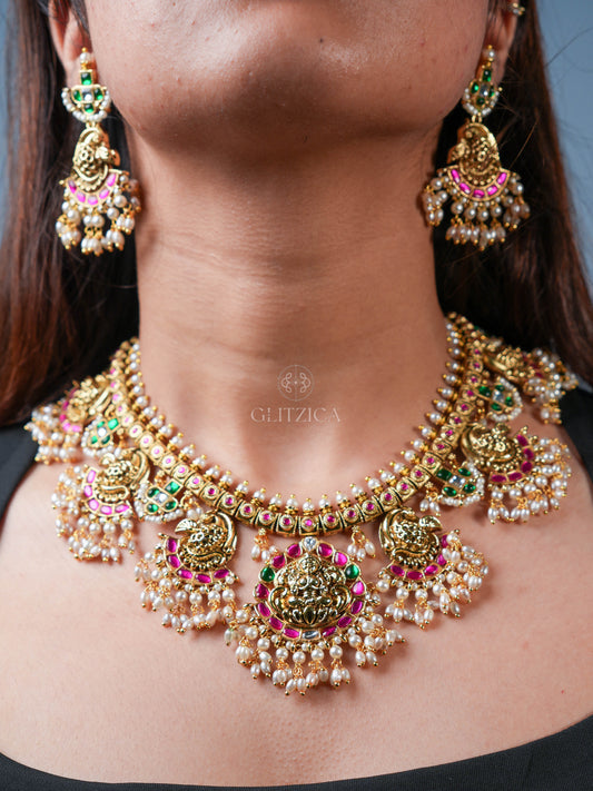 Shreya Temple Jadua Kundan Necklace Set