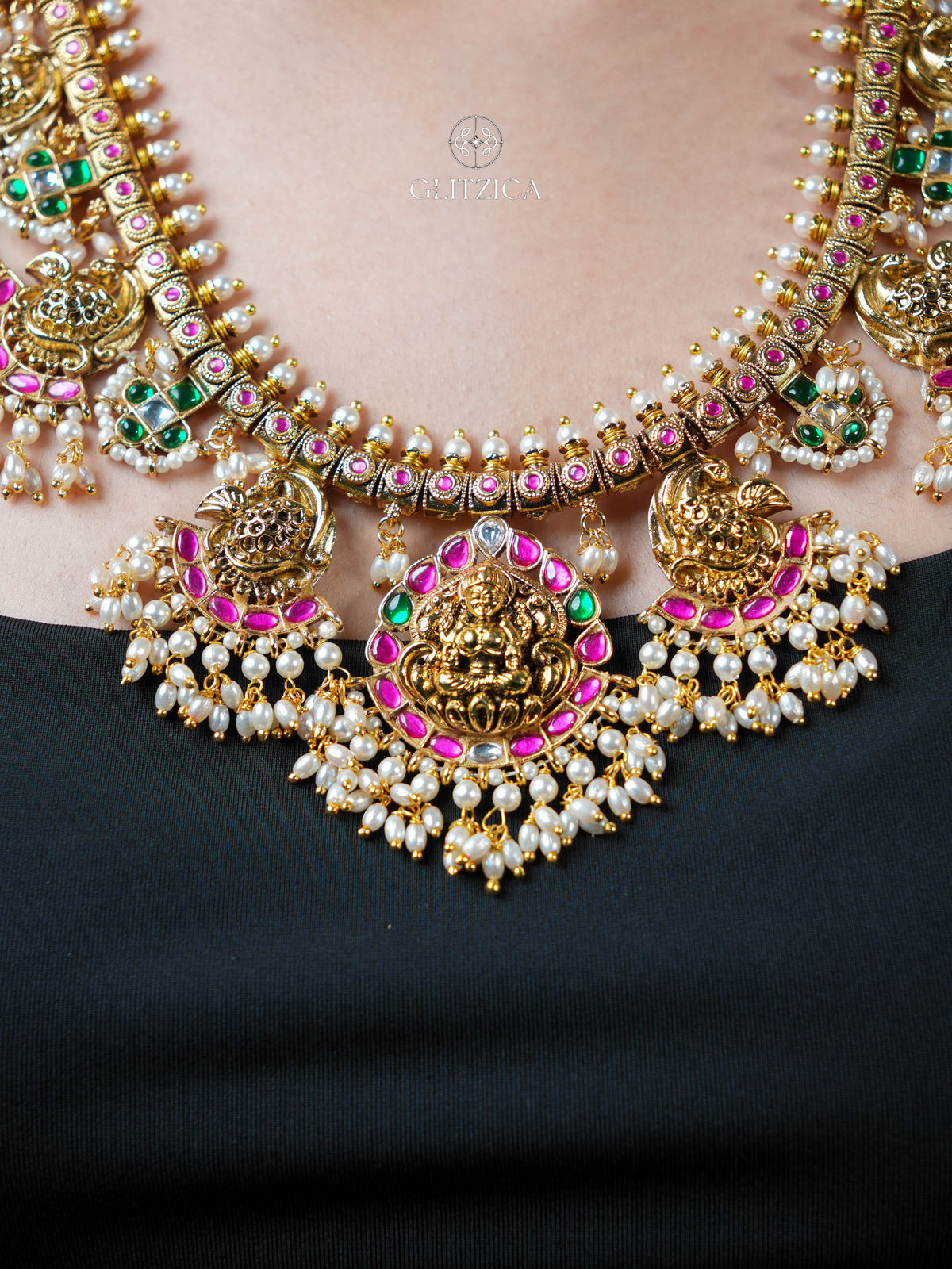 Akshara Temple Long Jadua Kundan Necklace Set