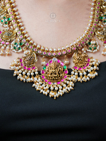 Akshara Temple Long Jadua Kundan Necklace Set
