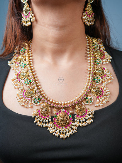 Akshara Temple Long Jadua Kundan Necklace Set