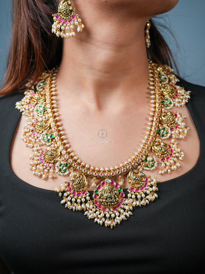 Akshara Temple Long Jadua Kundan Necklace Set