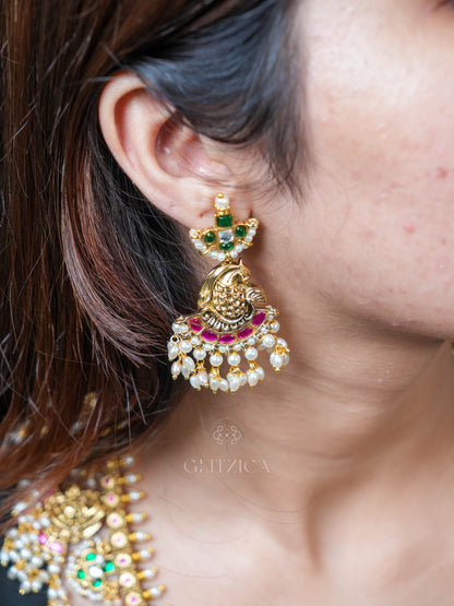 Akshara Temple Long Jadua Kundan Necklace Set