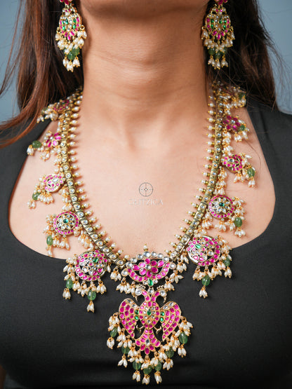 Double Layer Hema Peacock Jadua Kundan Necklace Set