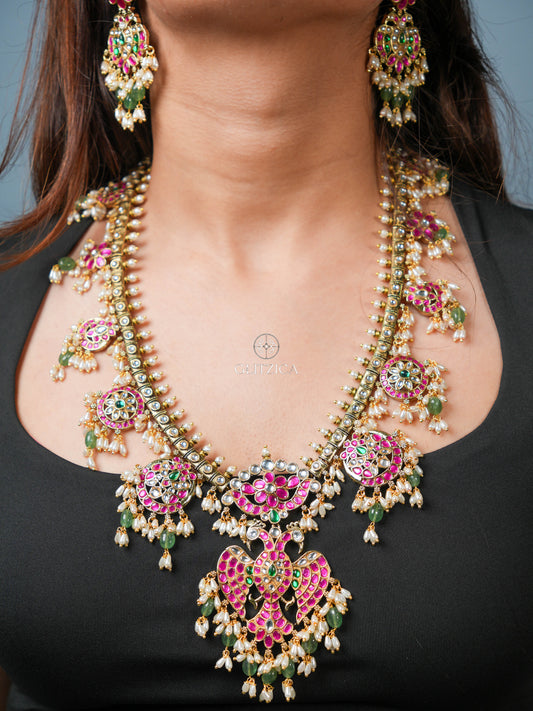 Sneha Peacock Long Jadua Kundan Necklace Set