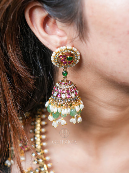Kavya Emerald Guttapusalu Bridal Long Necklace Set