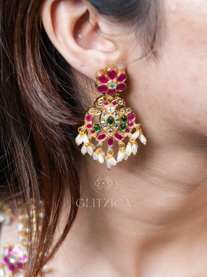 Deepika Peacock Long Jadua Kundan Necklace Set