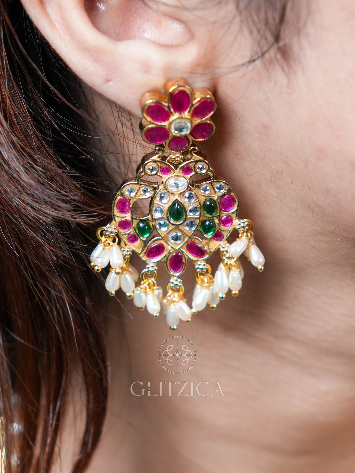 Swathi Peacock Jadua Kundan Necklace Set