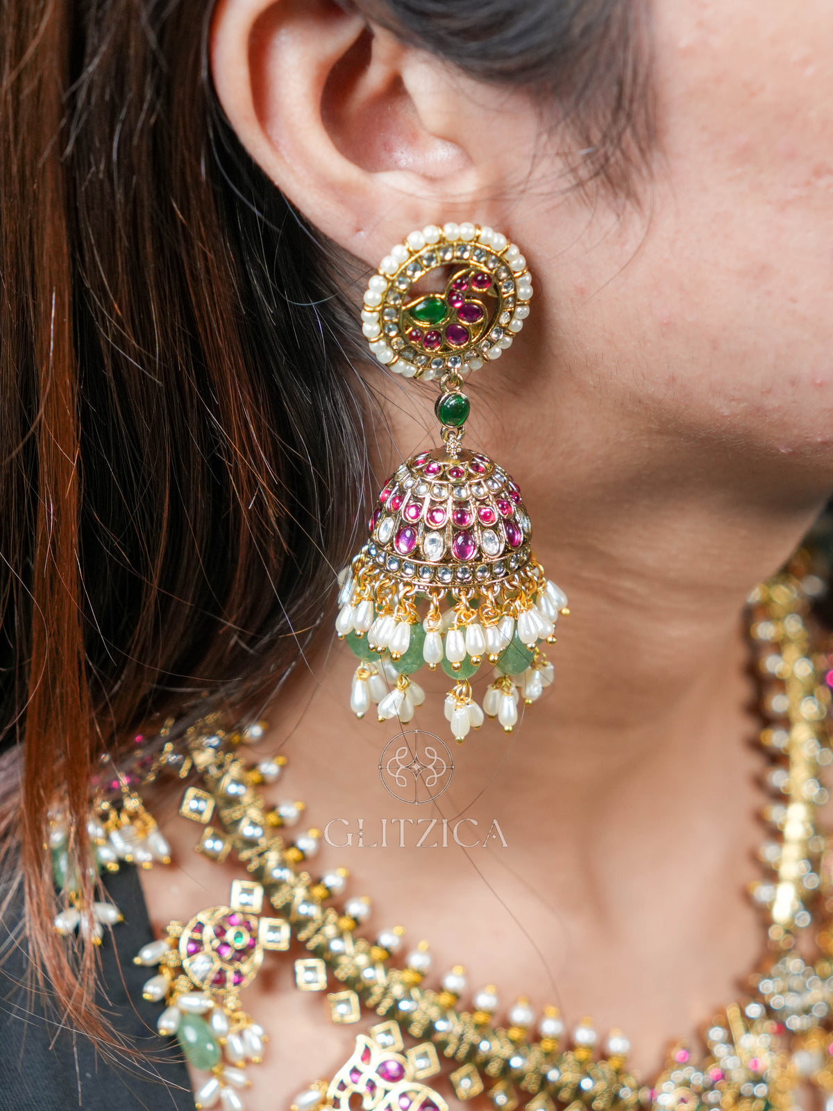 Divya Emerald Guttapusalu Necklace Set