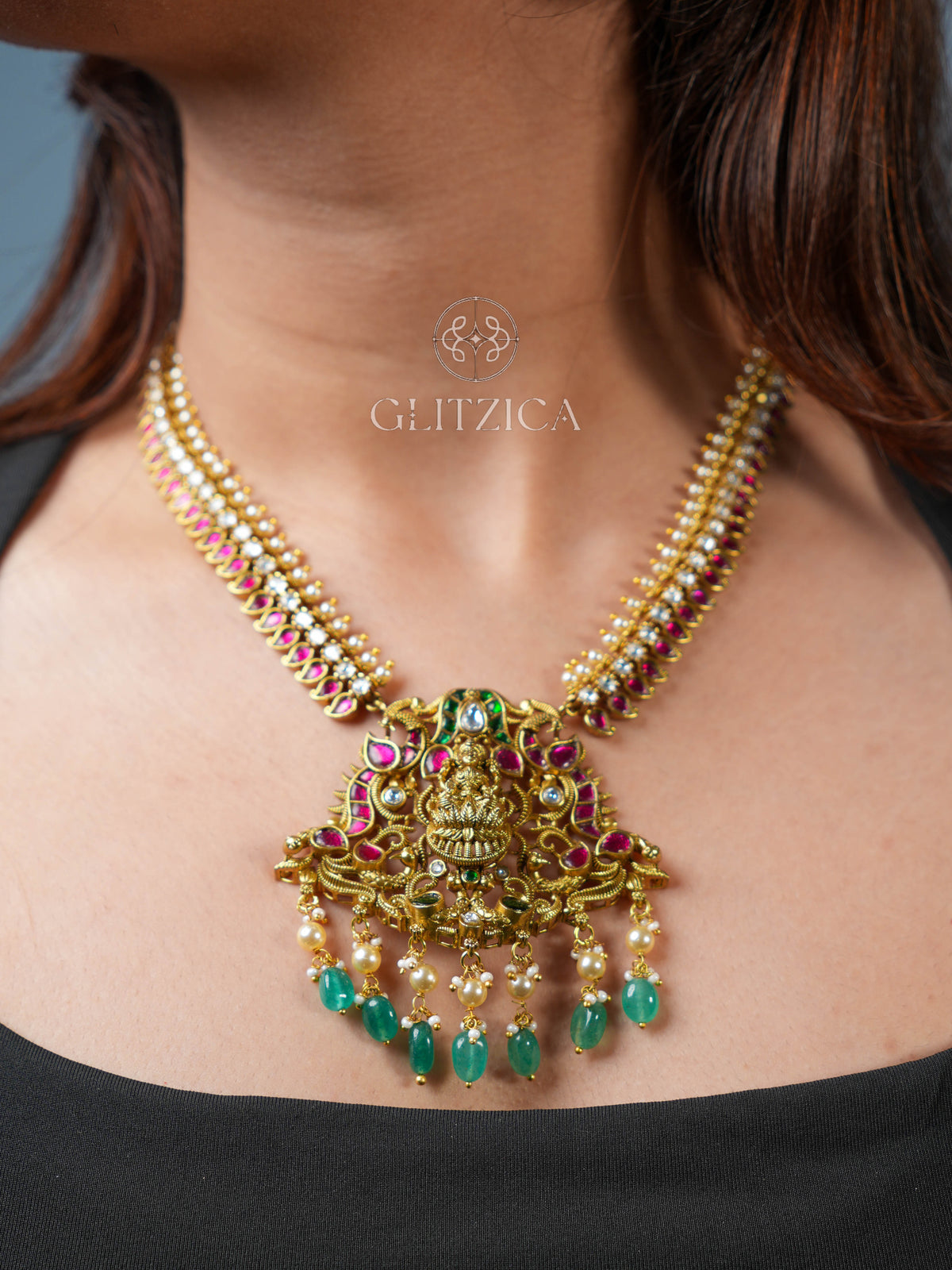 Tanvi Temple Lakshmi Jadua Kundan Necklace Set