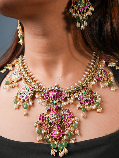Bhavana Peacock Jadua Kundan Necklace Set