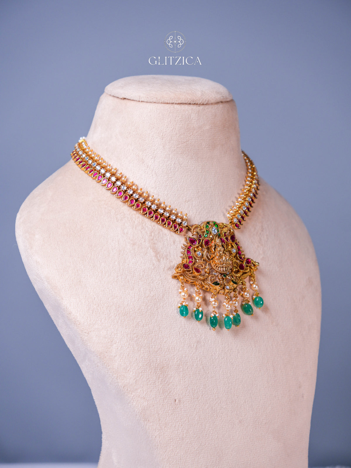 Tanvi Temple Lakshmi Jadua Kundan Necklace Set