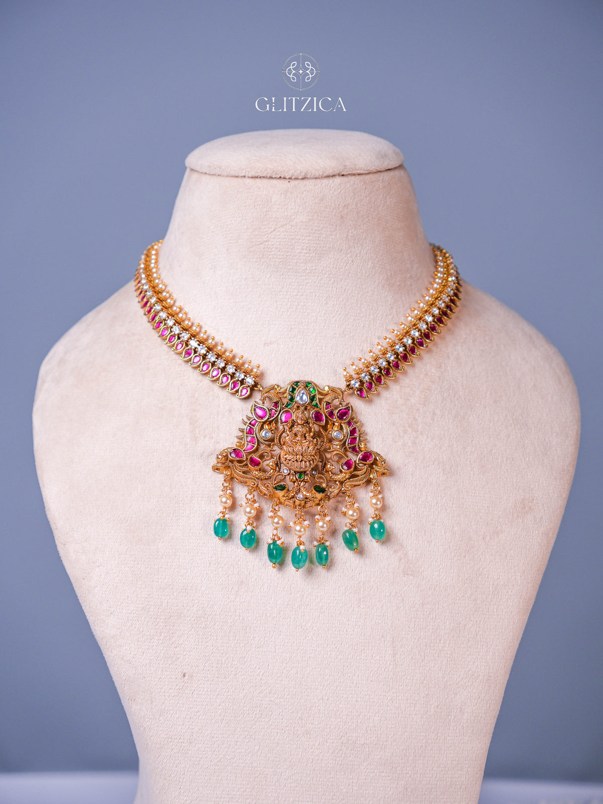 Tanvi Temple Lakshmi Jadua Kundan Necklace Set