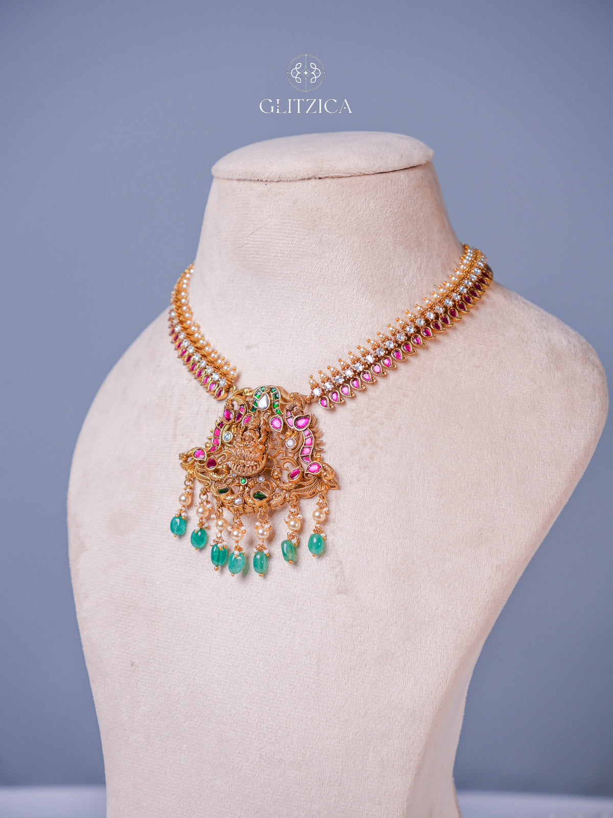 Tanvi Temple Lakshmi Jadua Kundan Necklace Set