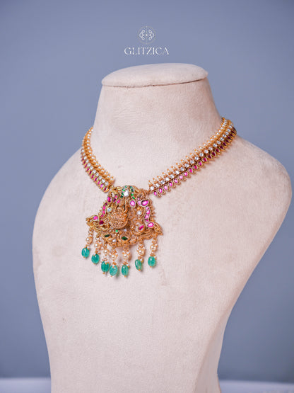 Tanvi Temple Lakshmi Jadua Kundan Necklace Set