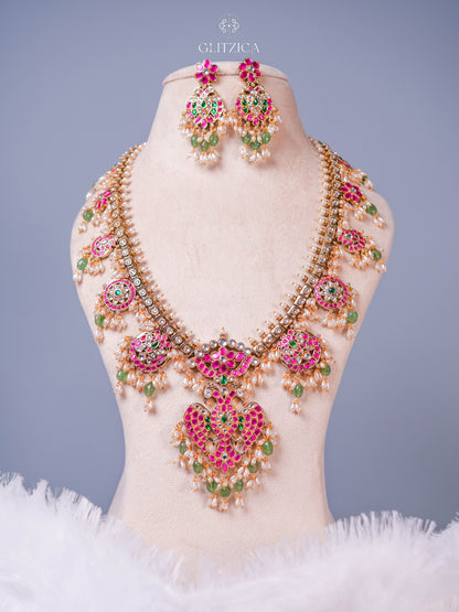 Double Layer Hema Peacock Jadua Kundan Necklace Set