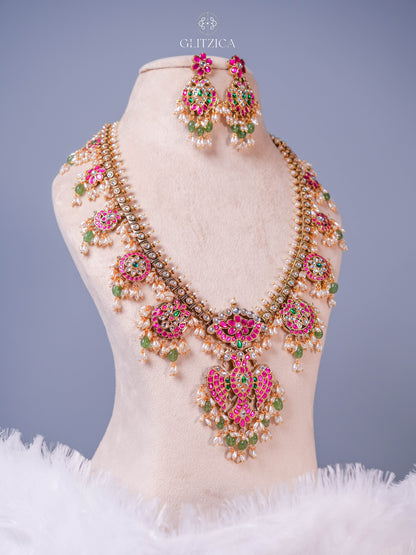 Sneha Peacock Long Jadua Kundan Necklace Set