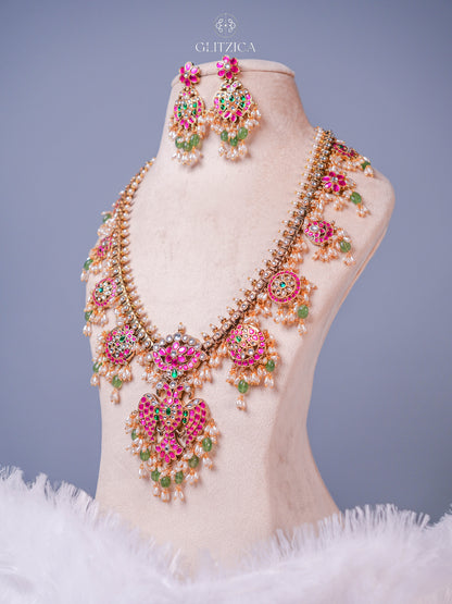 Sneha Peacock Long Jadua Kundan Necklace Set