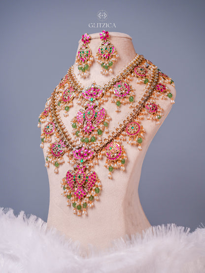 Double Layer Hema Peacock Jadua Kundan Necklace Set