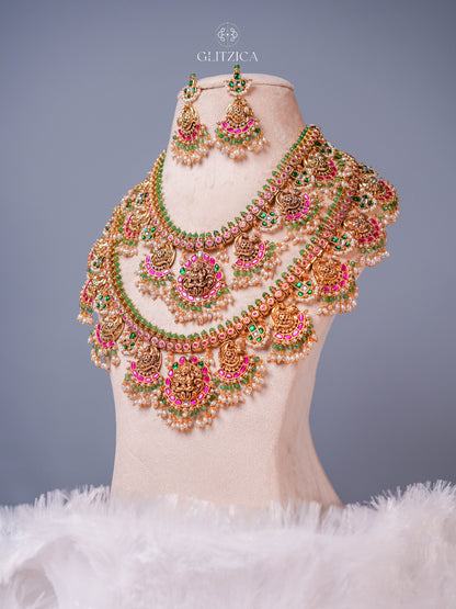Double Layer Shruthi Temple Jadua Kundan Necklace Set