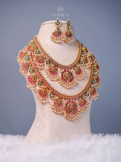 Double Layer Ramya Temple Jadua Kundan Necklace Set