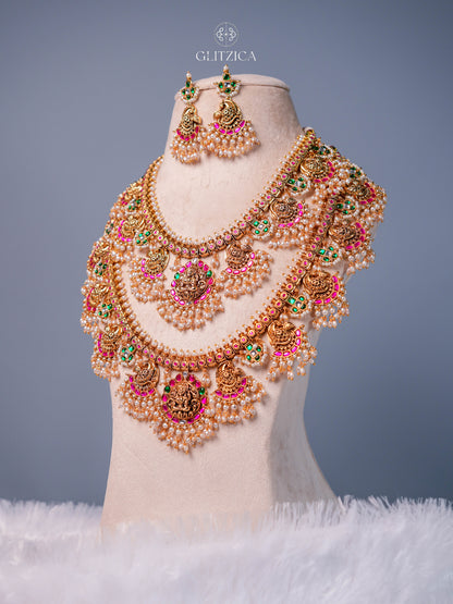Double Layer Ramya Temple Jadua Kundan Necklace Set