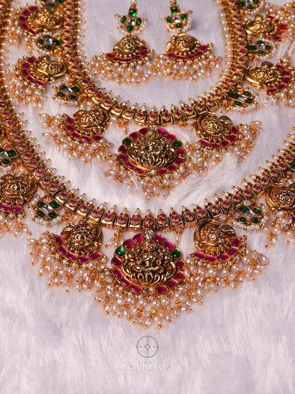 Double Layer Ramya Temple Jadua Kundan Necklace Set