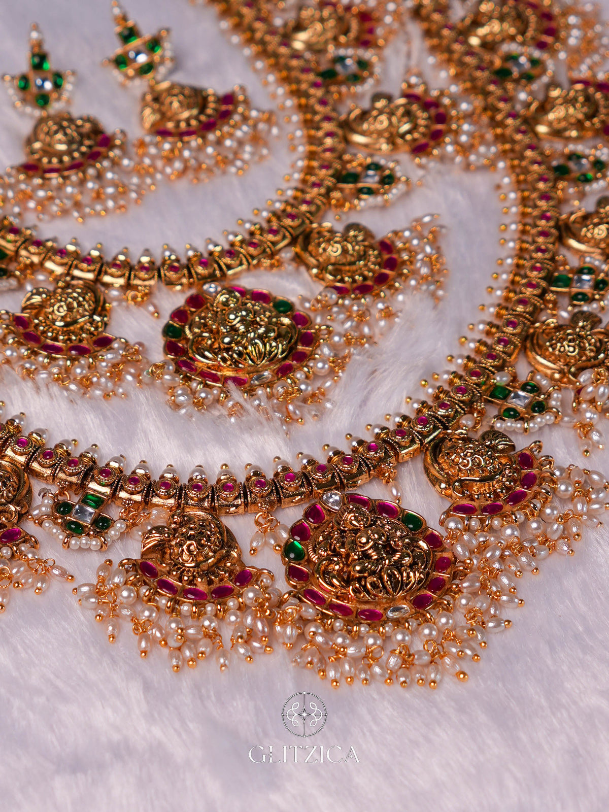 Double Layer Ramya Temple Jadua Kundan Necklace Set