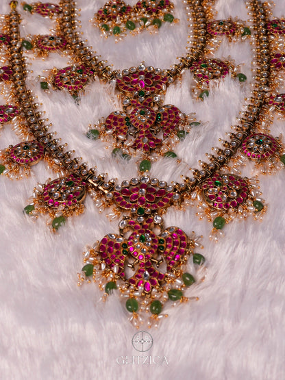 Double Layer Hema Peacock Jadua Kundan Necklace Set
