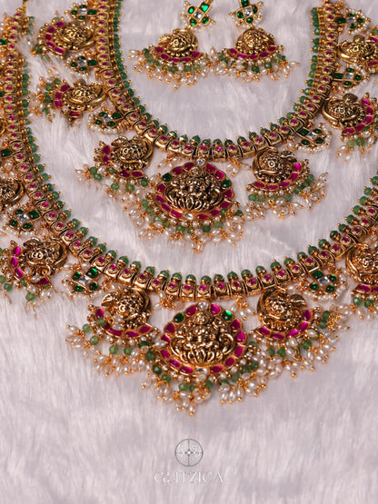 Double Layer Shruthi Temple Jadua Kundan Necklace Set