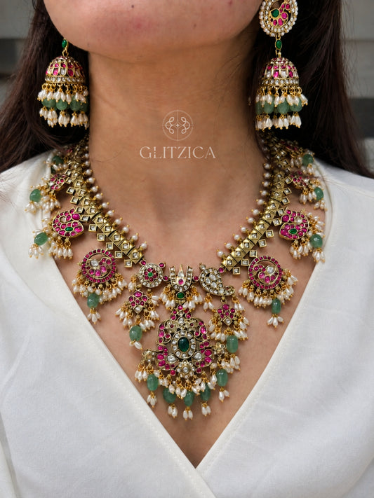 Divya Emerald Guttapusalu Necklace Set