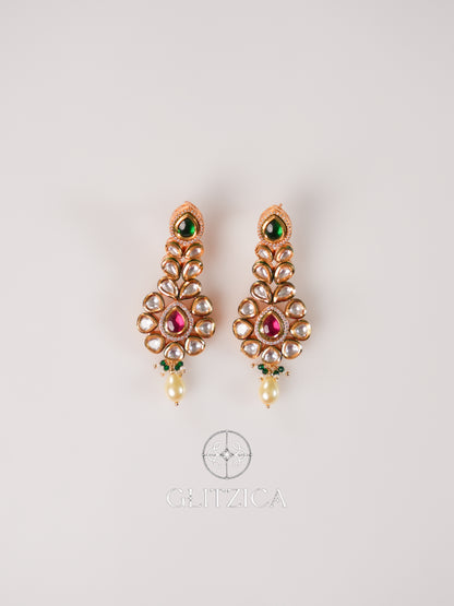 Kundan Ruby & Pearl Drop Earrings