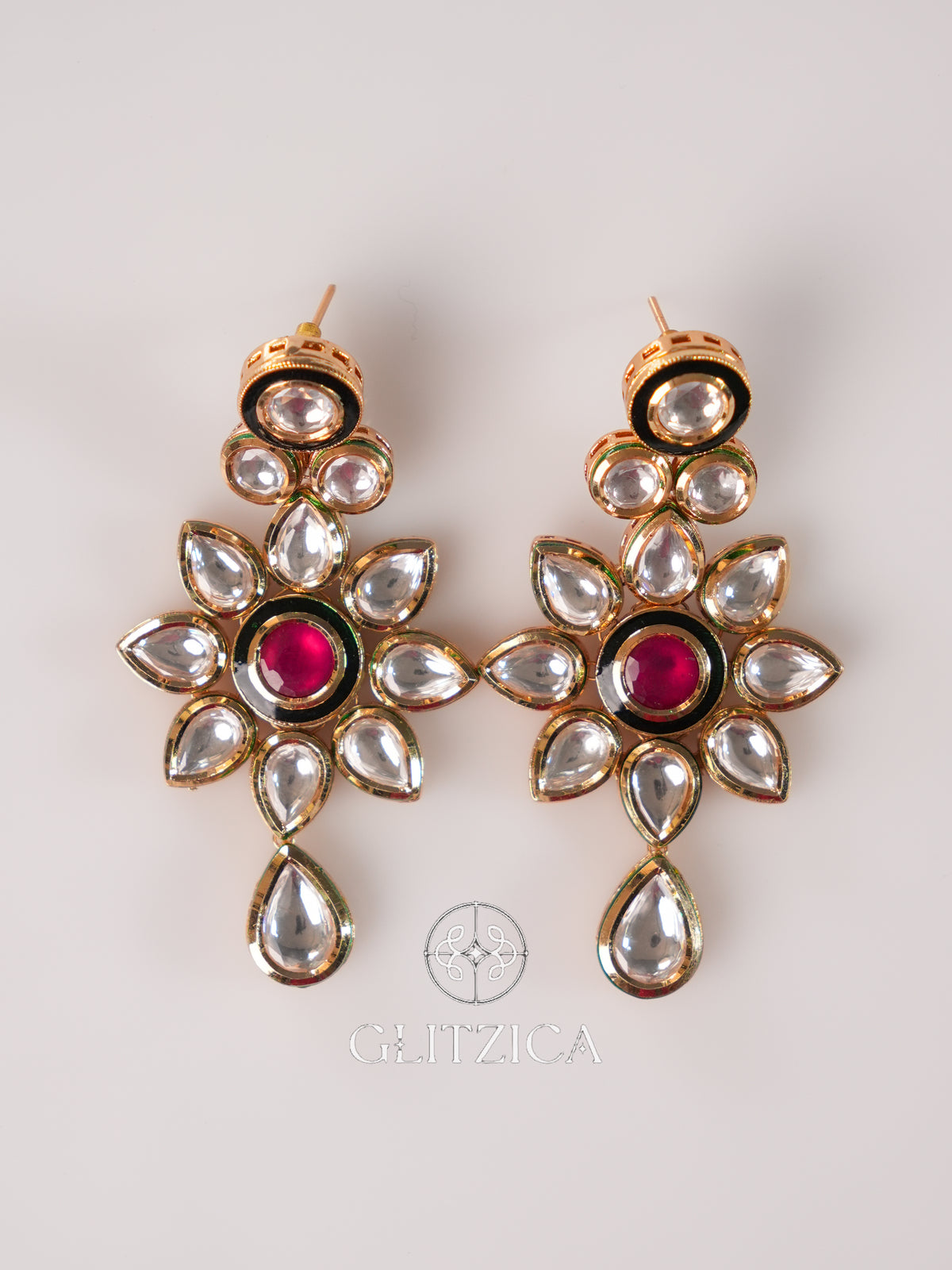 Ruby Floral Kundan Drop Earrings