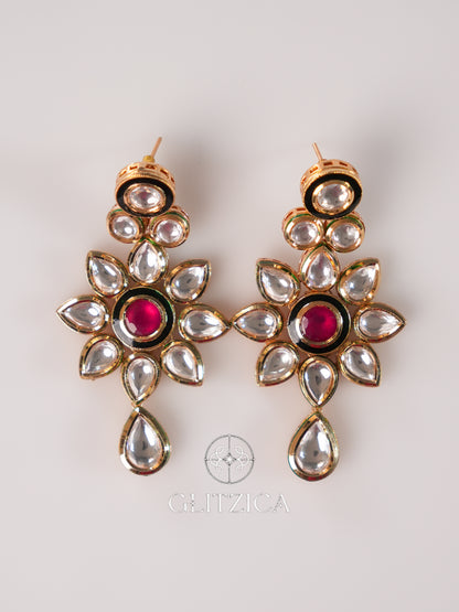 Ruby Floral Kundan Drop Earrings