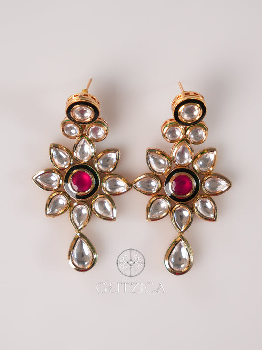 Ruby Floral Kundan Drop Earrings