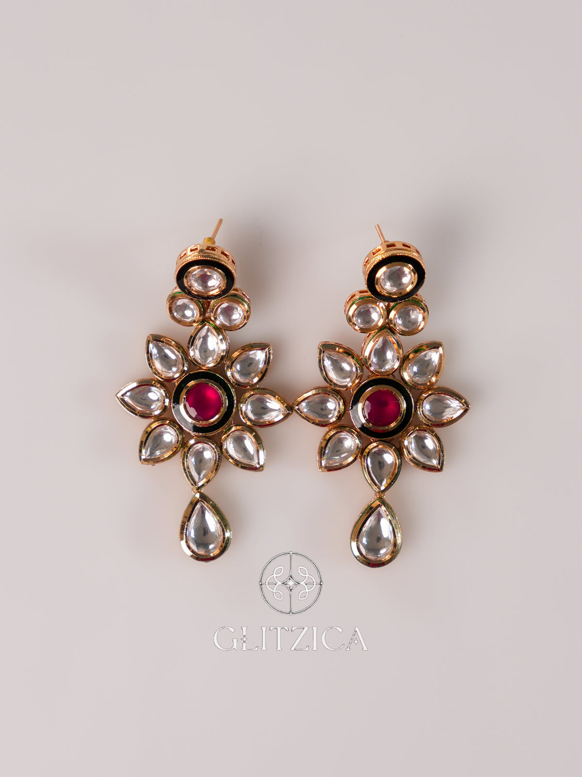 Ruby Floral Kundan Drop Earrings