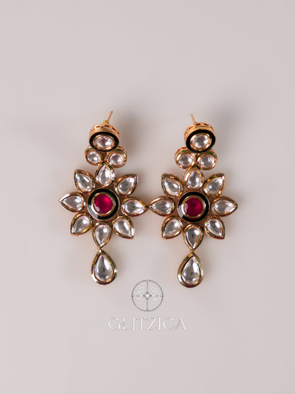 Ruby Floral Kundan Drop Earrings