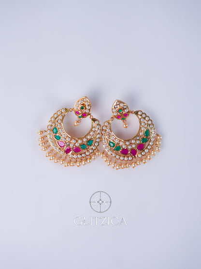 Kundan Meenakari Pearl Chandbali Earrings