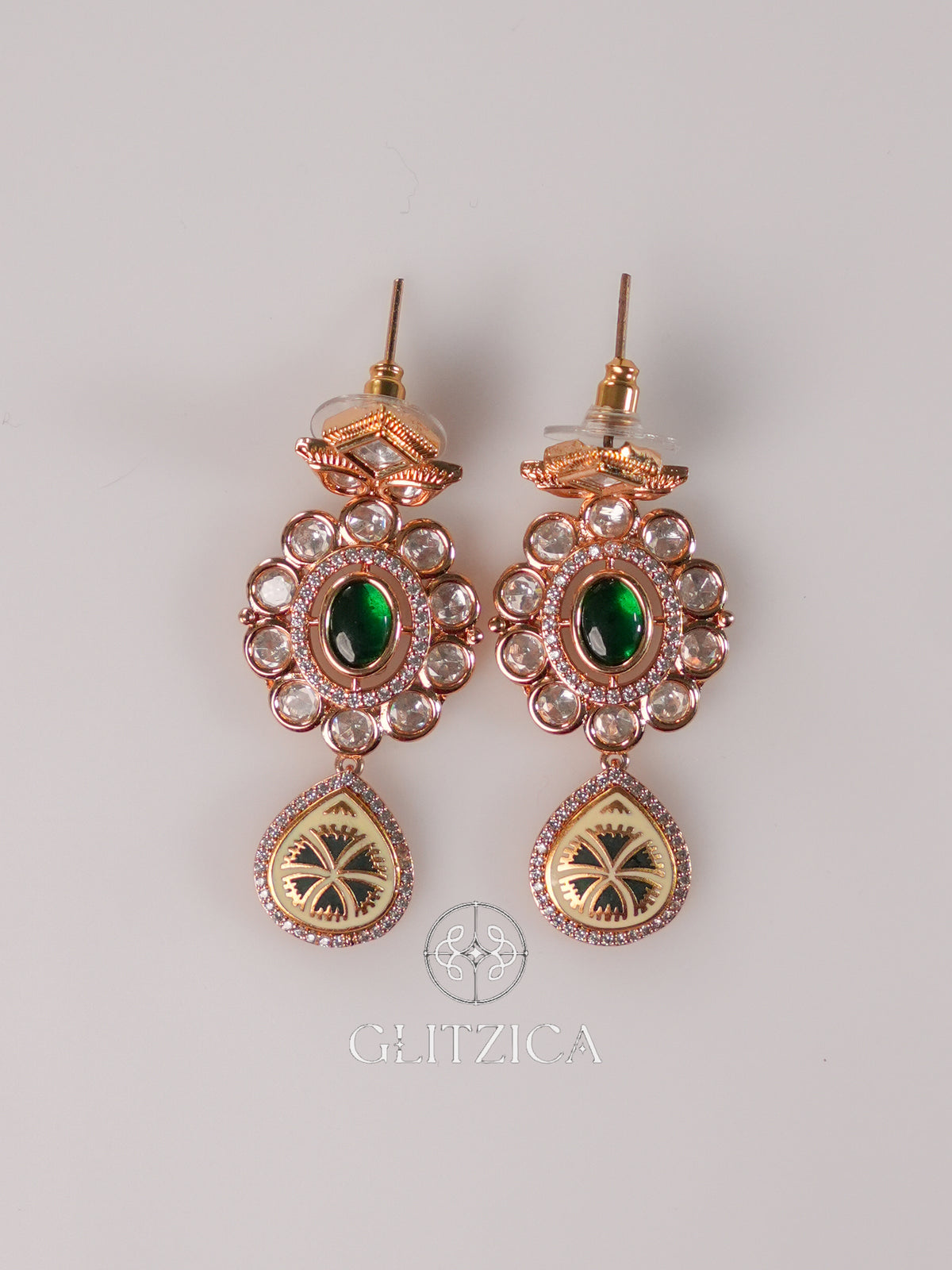 Emerald Green Floral Drop Earrings