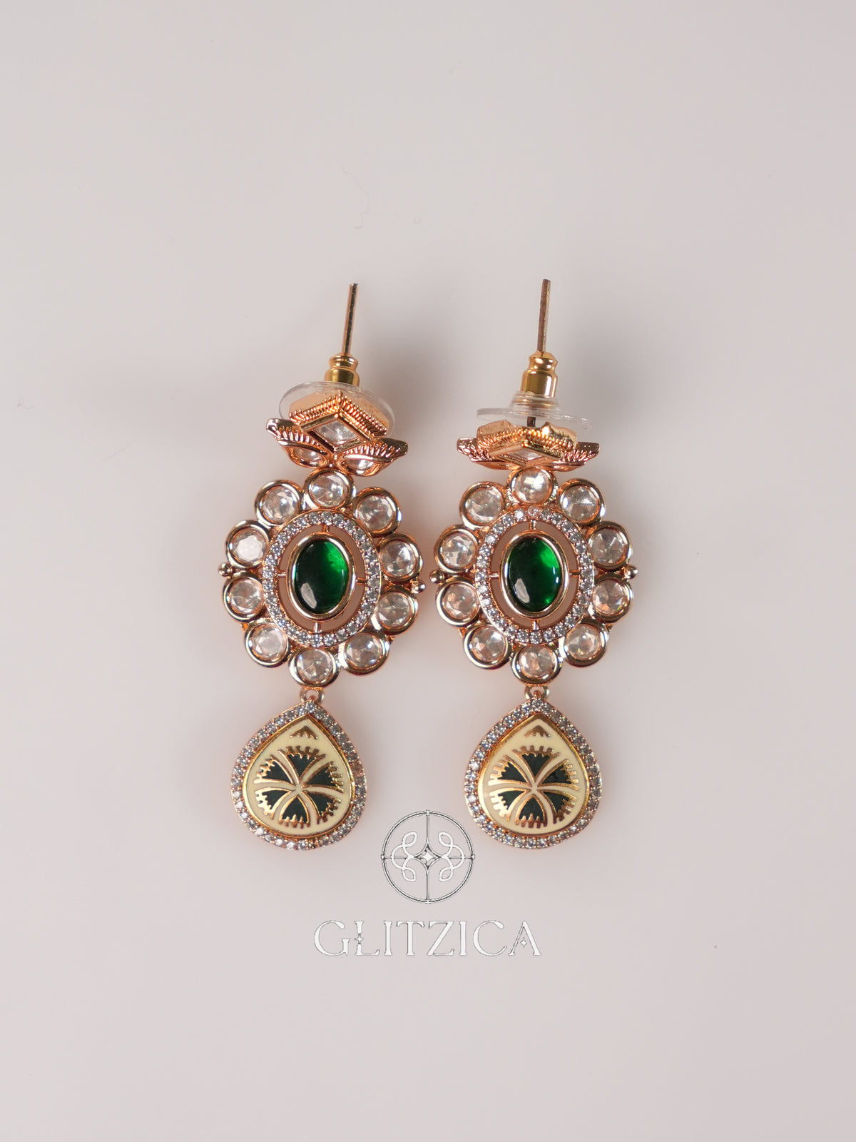 Emerald Green Floral Drop Earrings