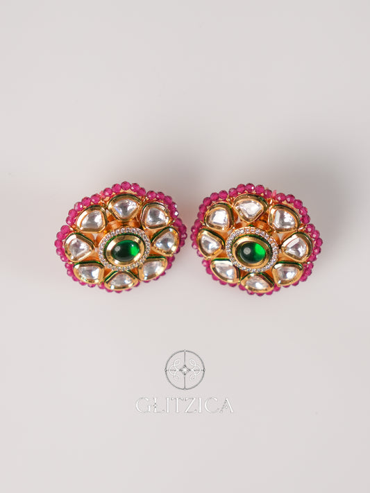 Kundan Green Stone Stud Earrings